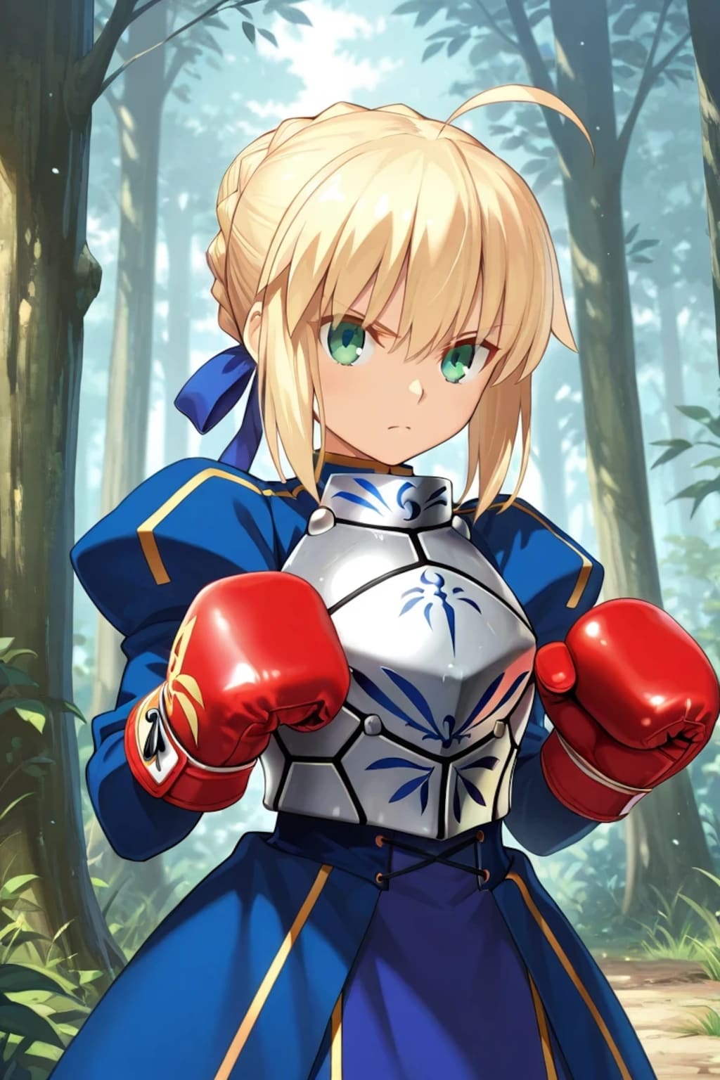 ボクシンググローブを装着したアルトリア・ペンドラゴン