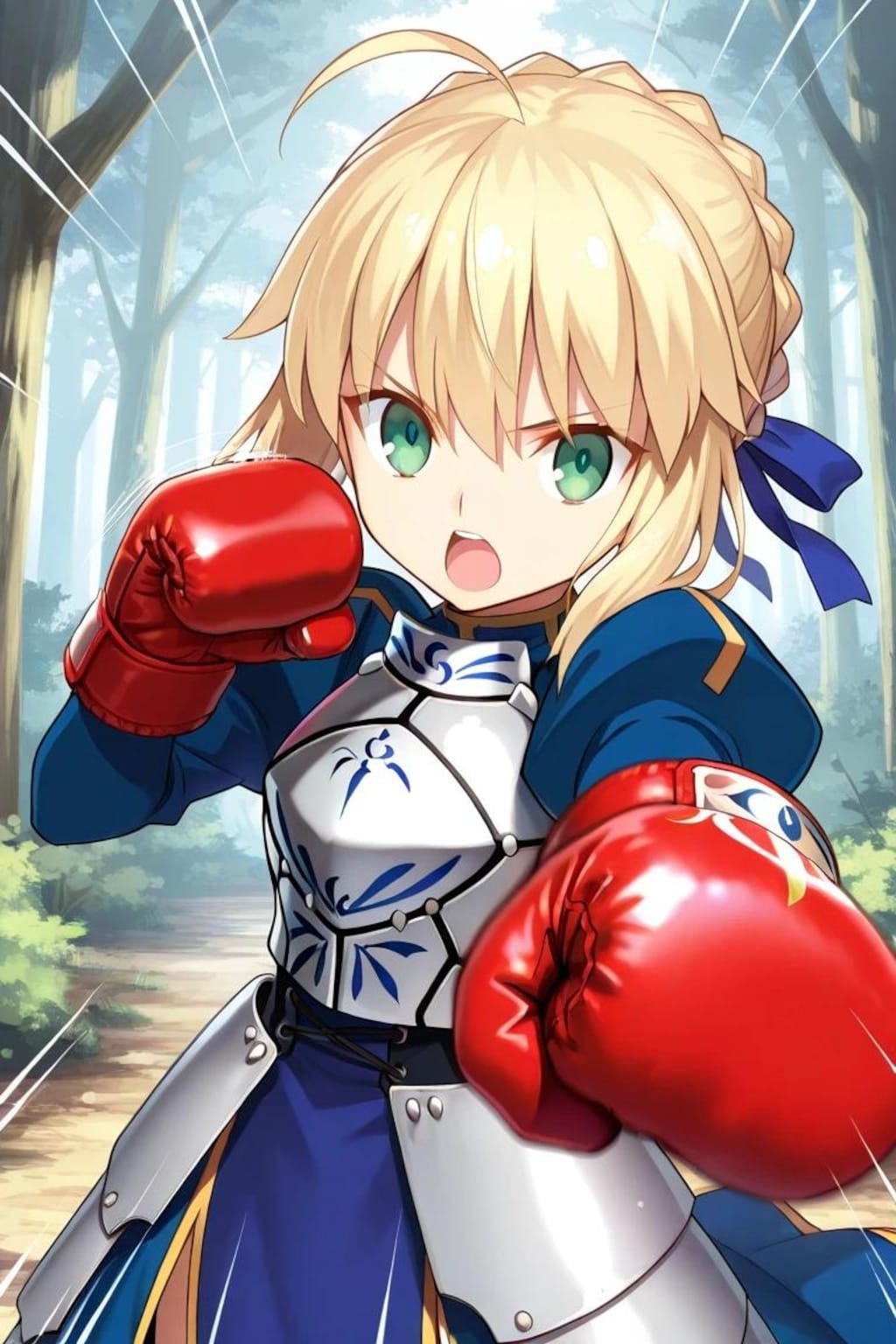 ボクシンググローブを装着したアルトリア・ペンドラゴン