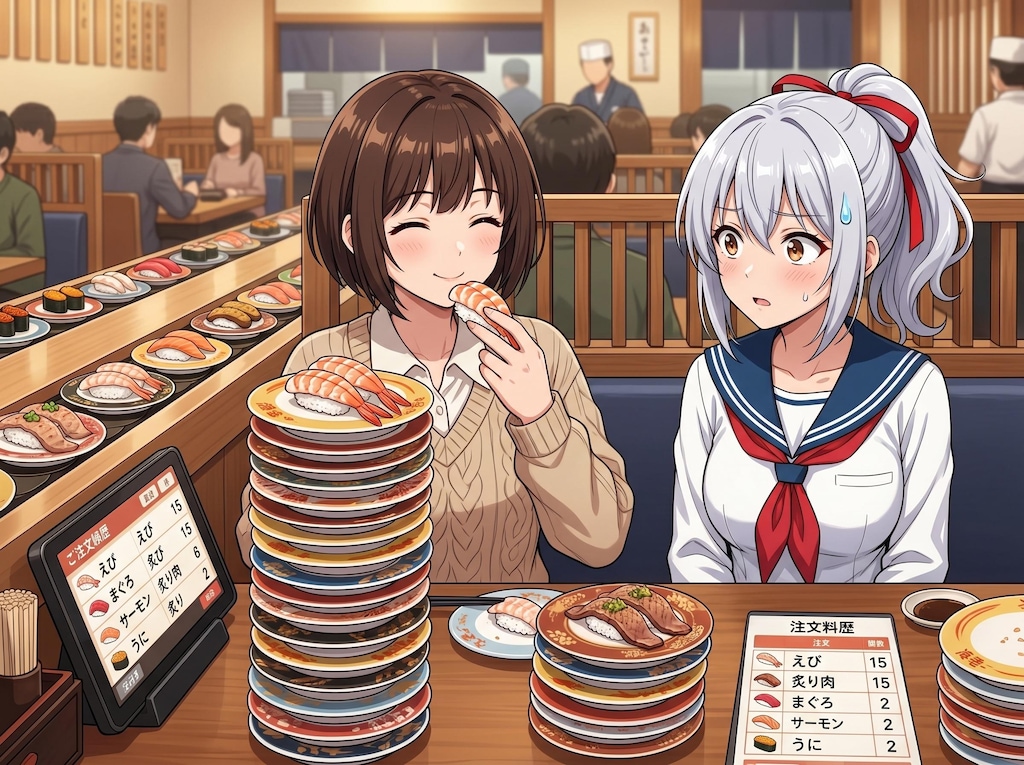 アキちゃん　回転寿司にて・・・