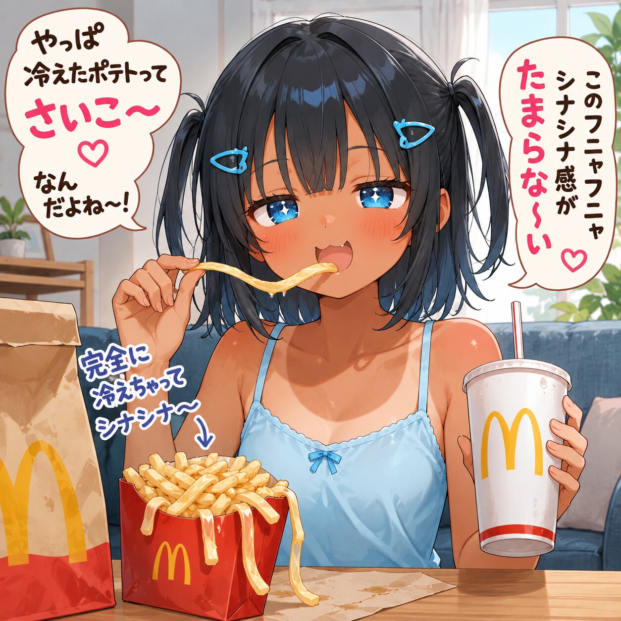 マクドナルドの冷えたポテトを食べるこなつちゃん | の人気AIイラスト・グラビア