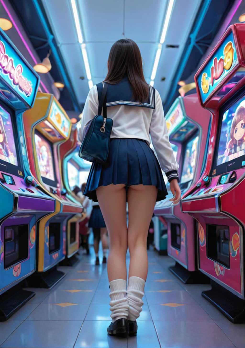 ゲームセンターで遊ぶ女子