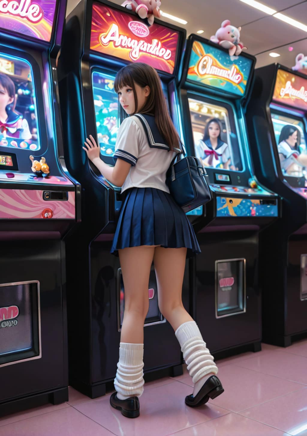 ゲームセンターで遊ぶ女子