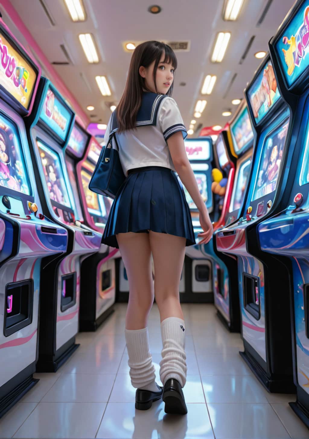 ゲームセンターで遊ぶ女子
