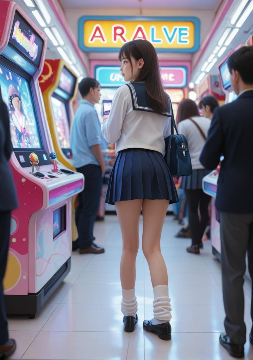 ゲームセンターで遊ぶ女子