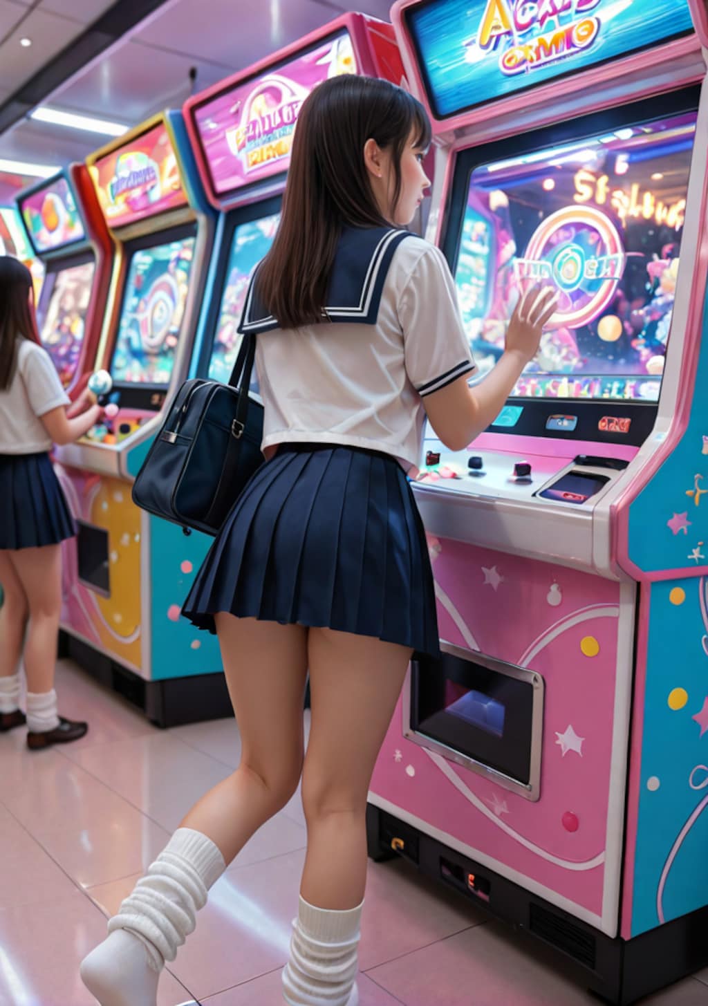 ゲームセンターで遊ぶ女子