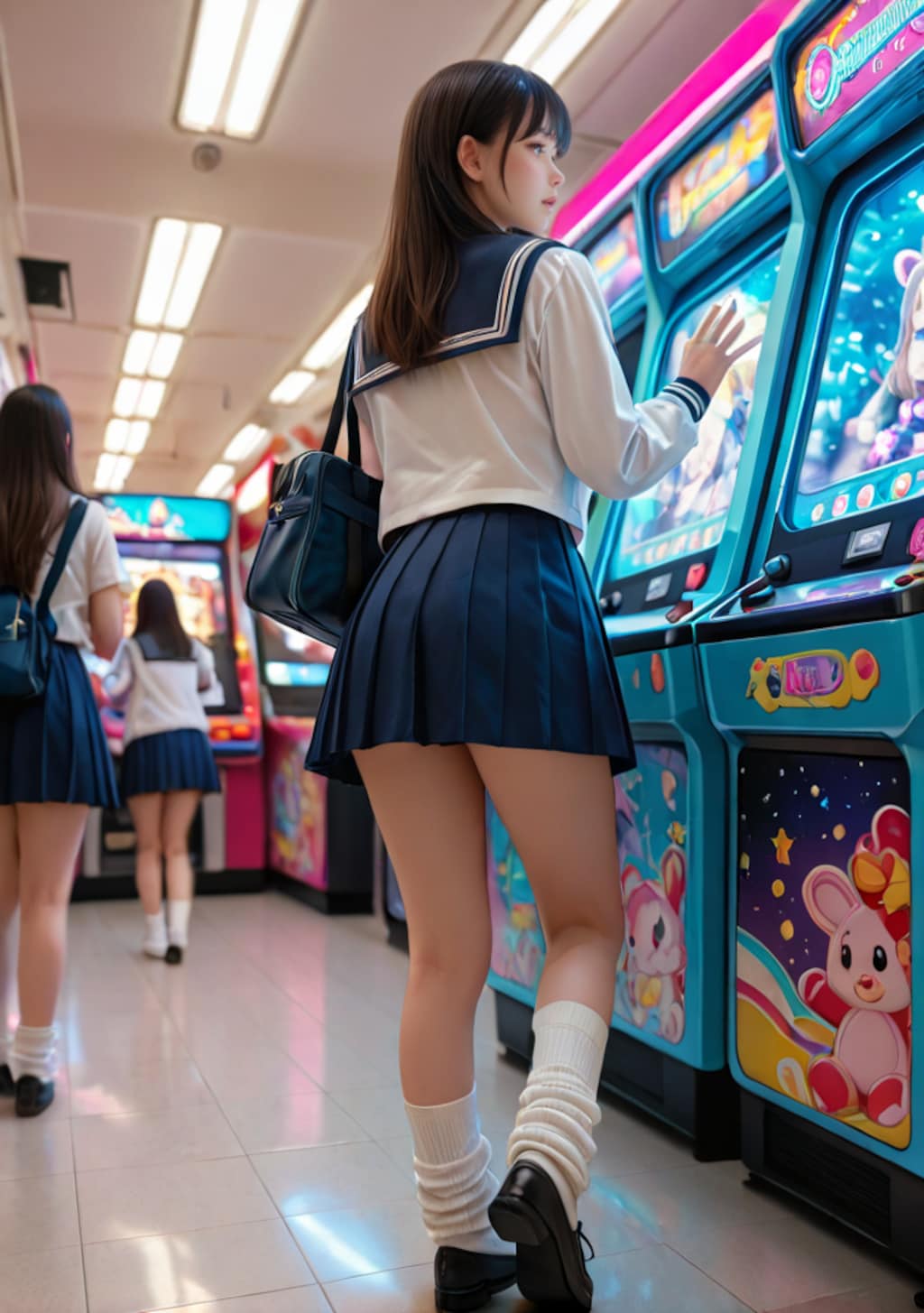 ゲームセンターで遊ぶ女子