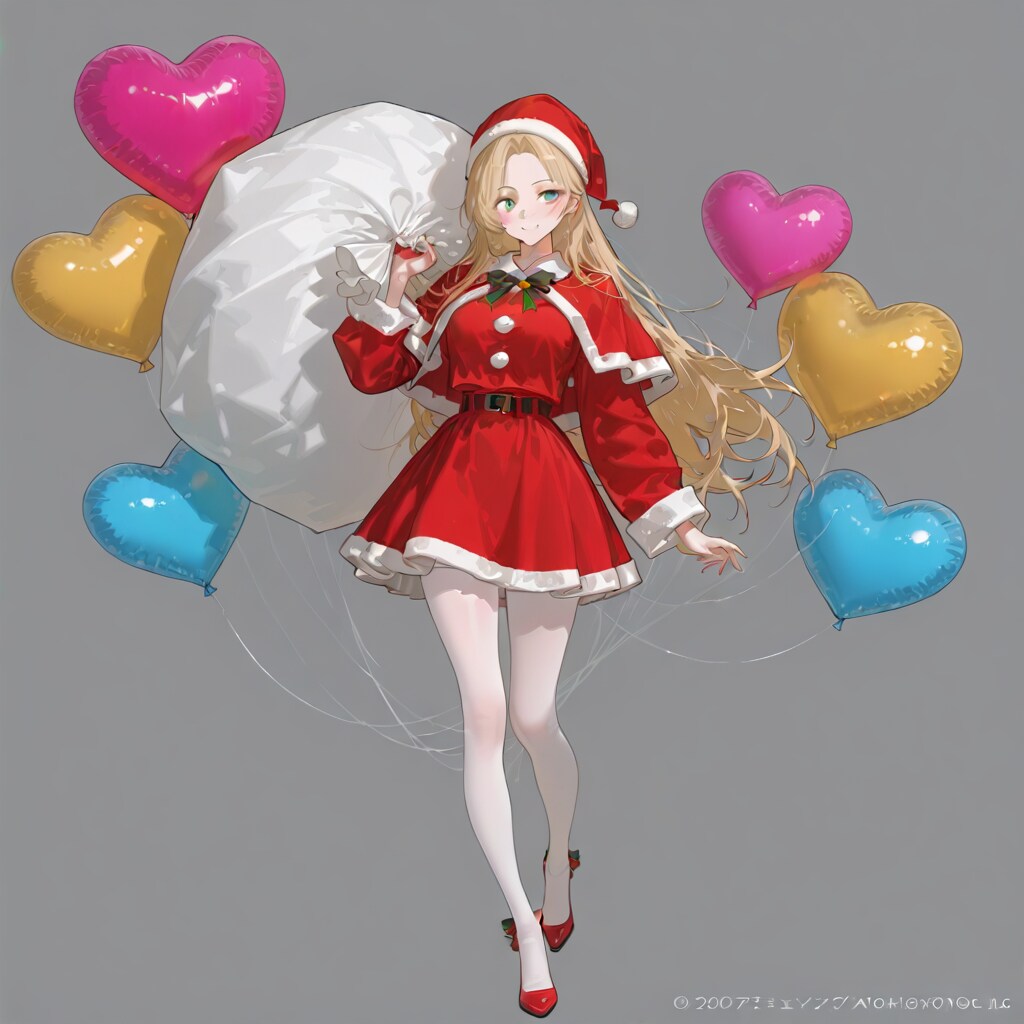 いっぱい風船を持つサンタ衣装着た美女