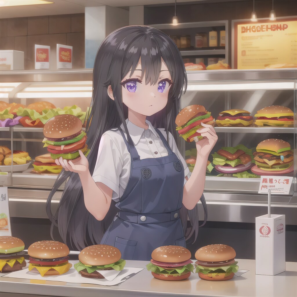 黒髪ロングでエプロンの少女