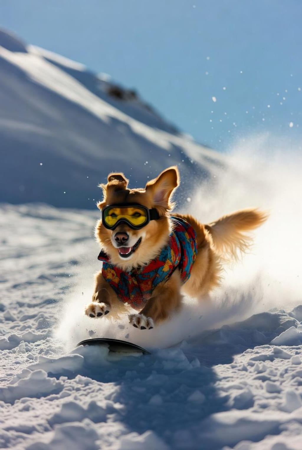 スノボーに乗りたい犬