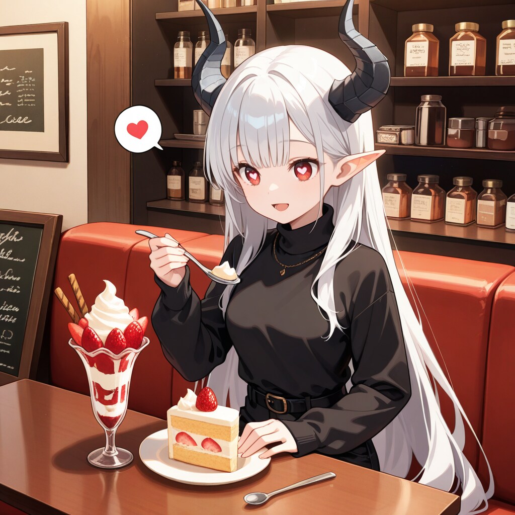 洋菓子を満喫する銀髪竜姫