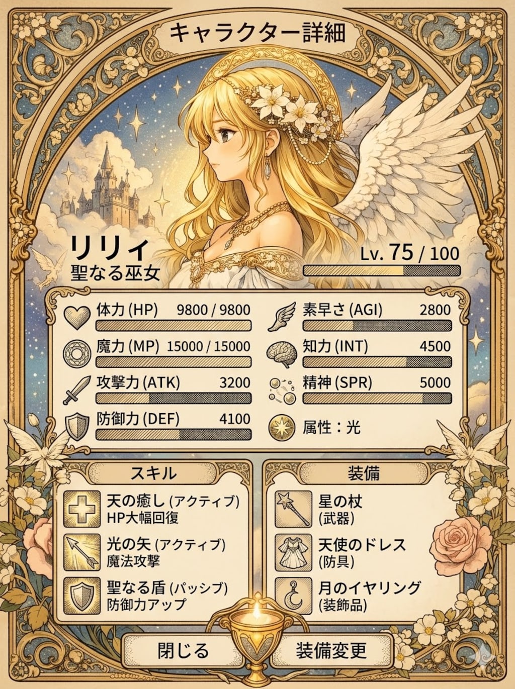 天使の子のステータス