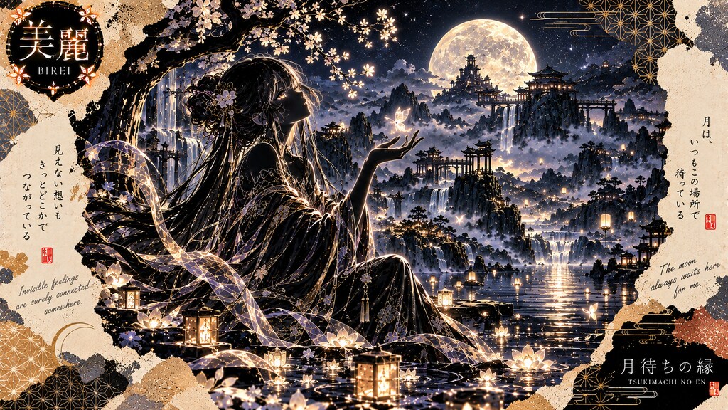 A glowing butterfly resting on an outstretched hand, a golden moon rising over a silhouetted world.