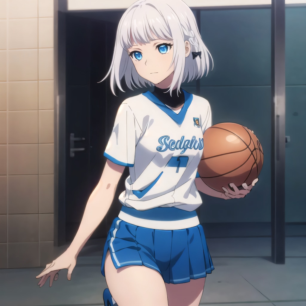 銀髪ボブでユニフォームの少女