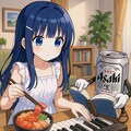ピアノを弾きつつ読書しながら海鮮丼を食べるチサちゃん 2枚目