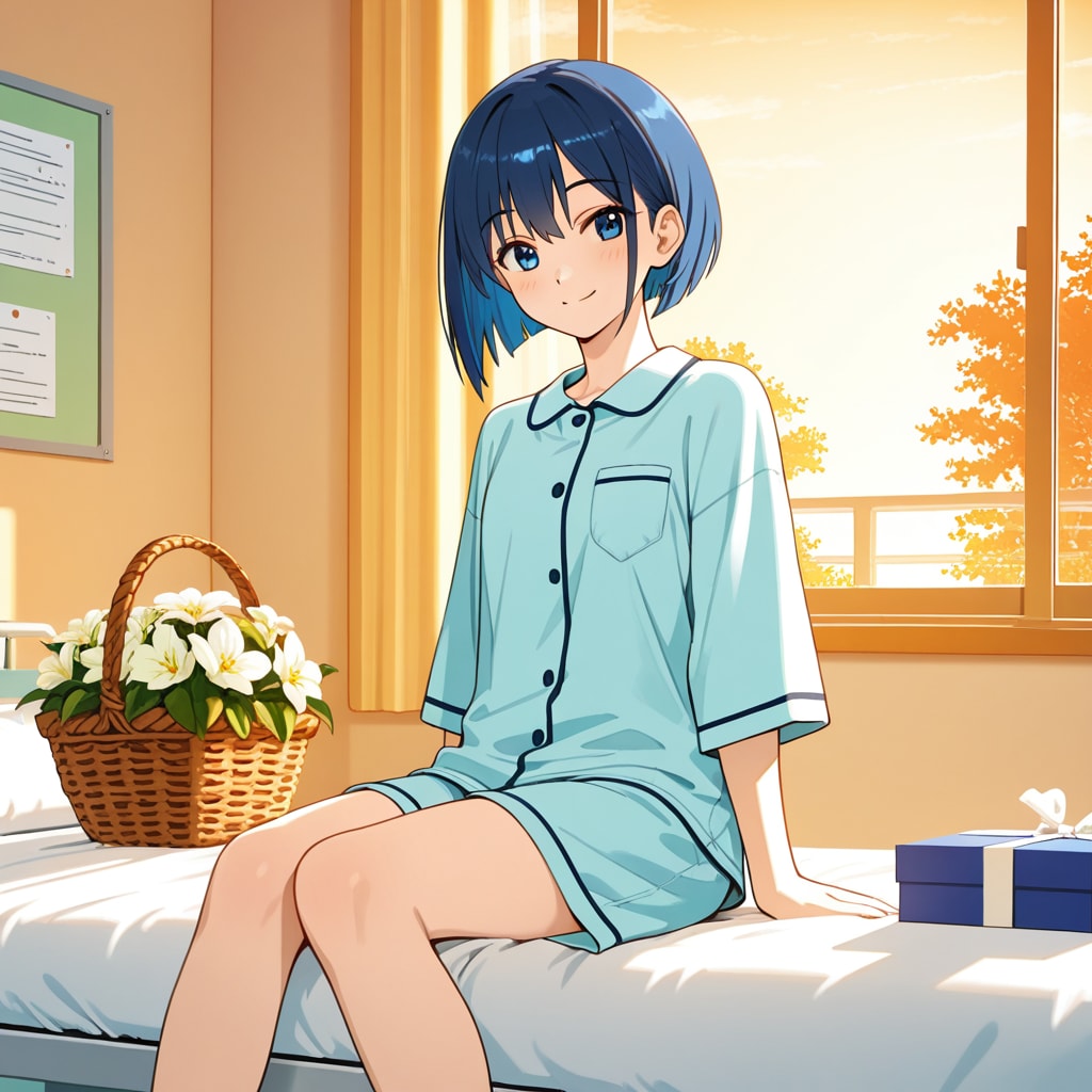 夕暮れのお見舞い――いつもの笑顔が戻ってきた | の人気AIイラスト・グラビア