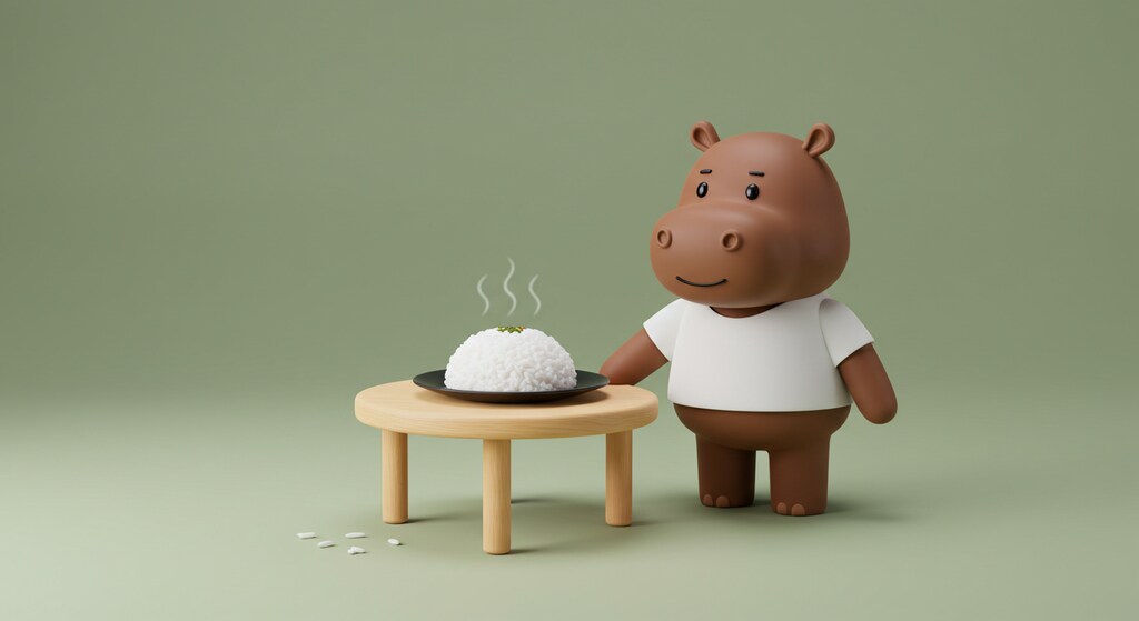 ガパオライスを食べるかばお君