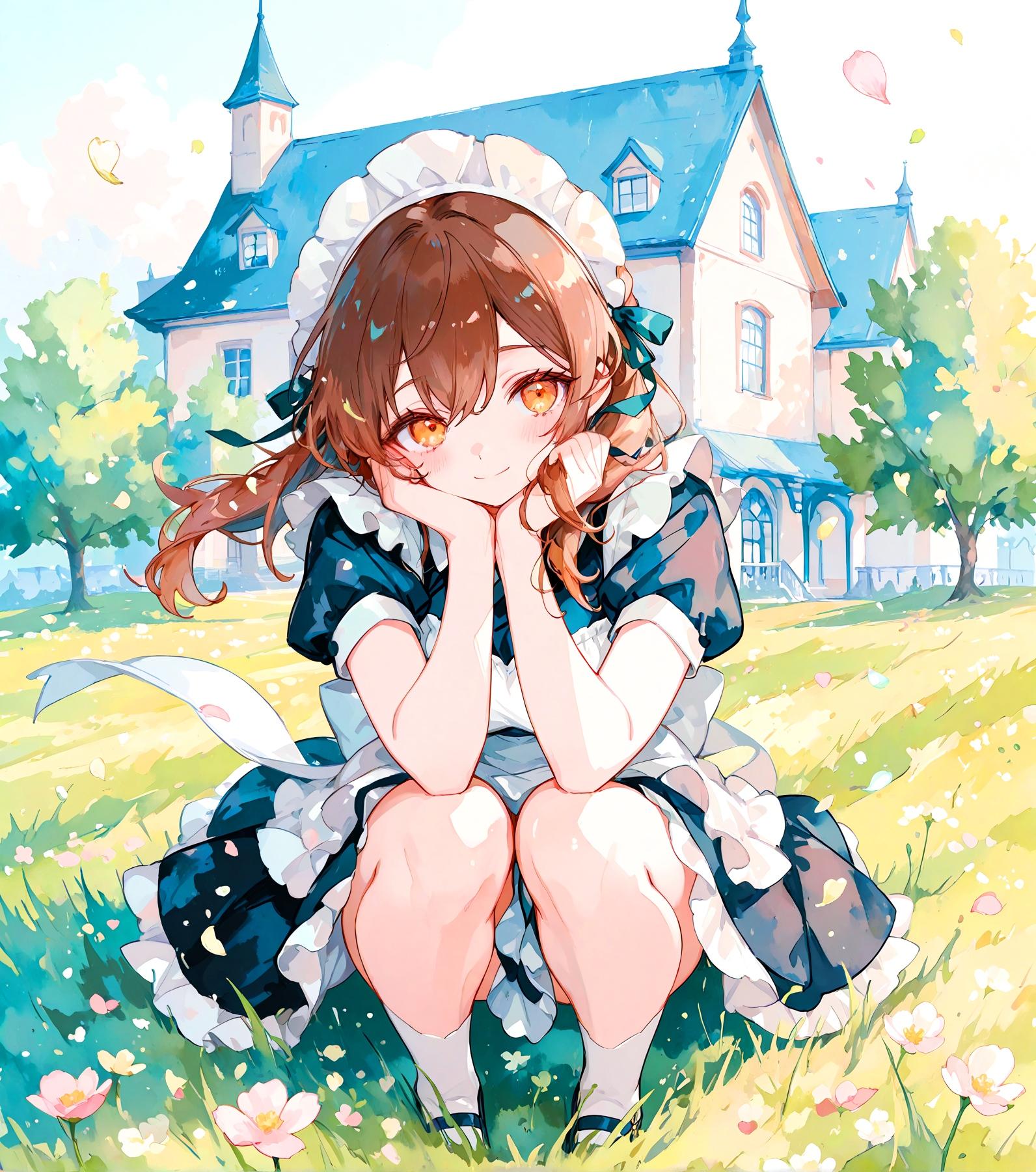 屋外のメイド少女