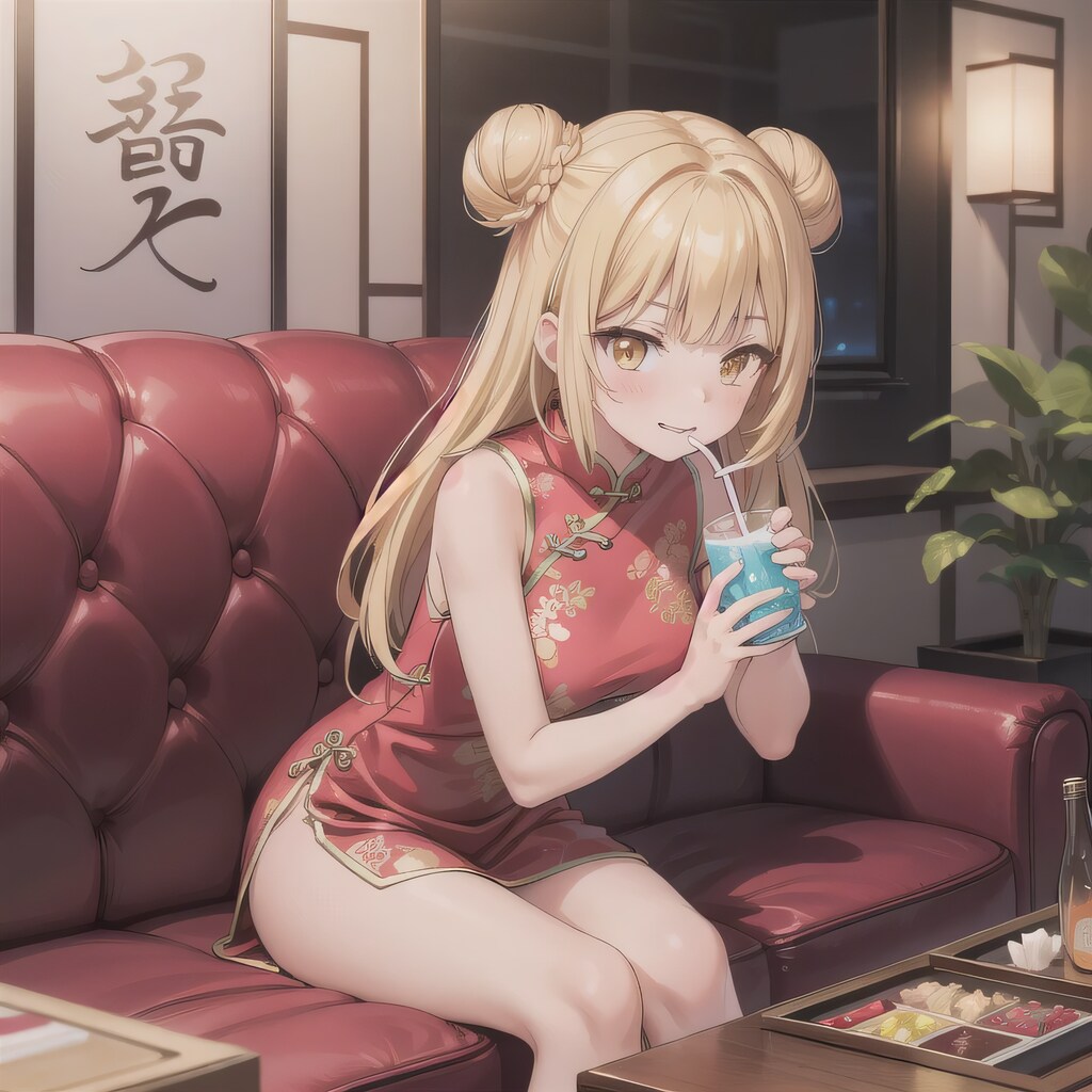 金髪ツイン団子で中華服の少女３