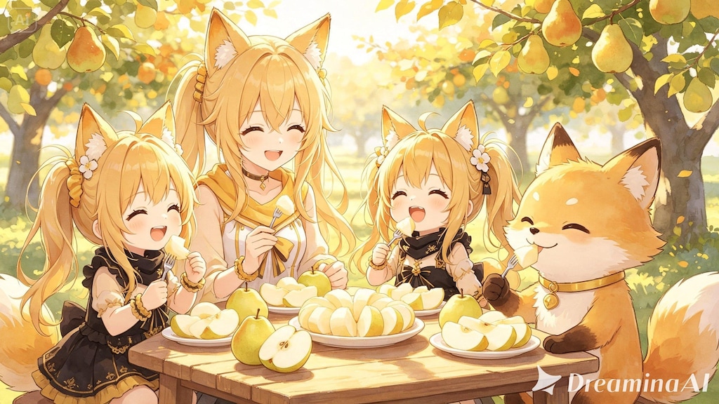 キツネ達と秋の遠足｜梨実食（88/100）