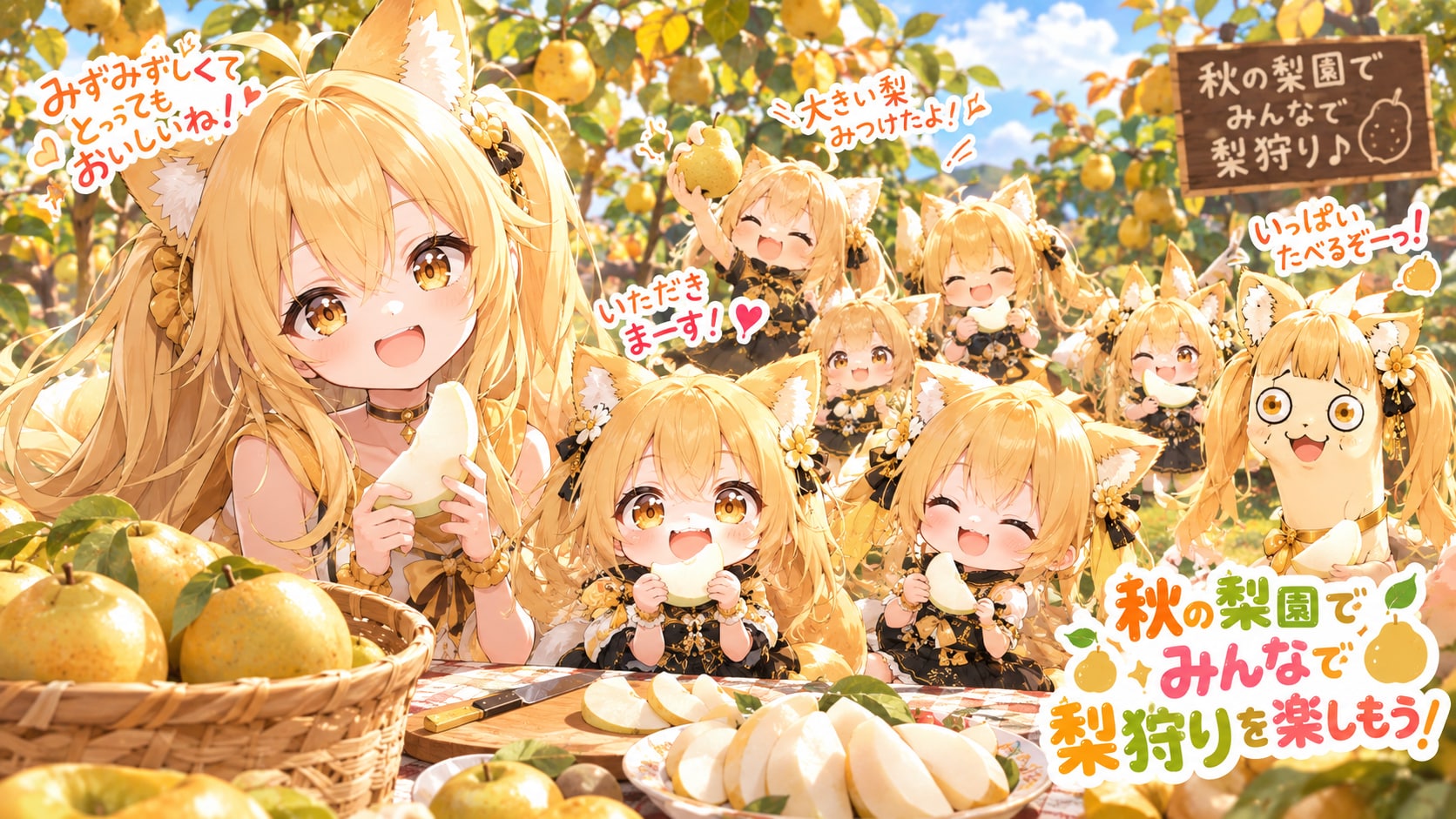 キツネ達と秋の遠足｜梨実食（88/100） | の人気AIイラスト・グラビア