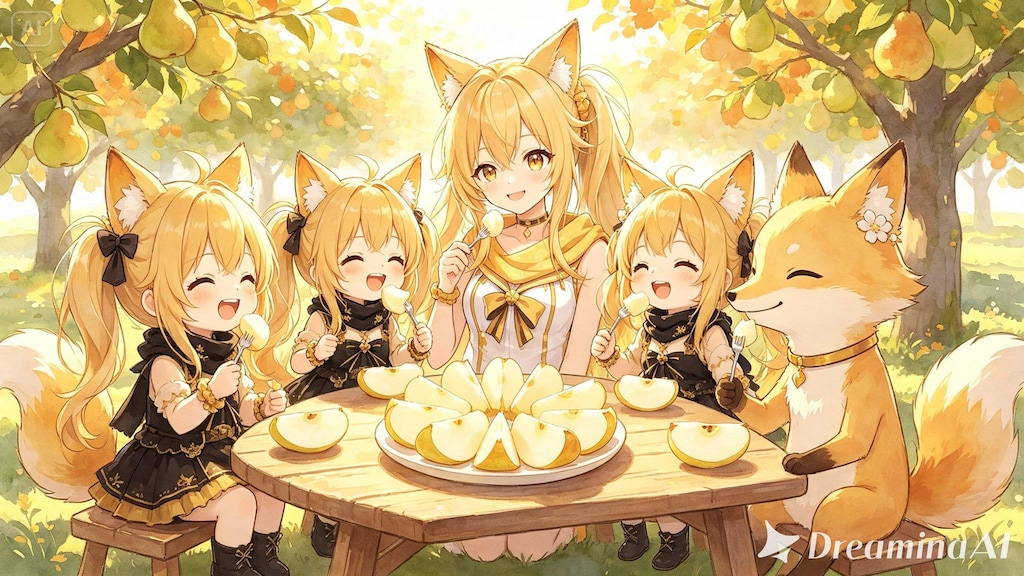 キツネ達と秋の遠足｜梨実食（88/100）