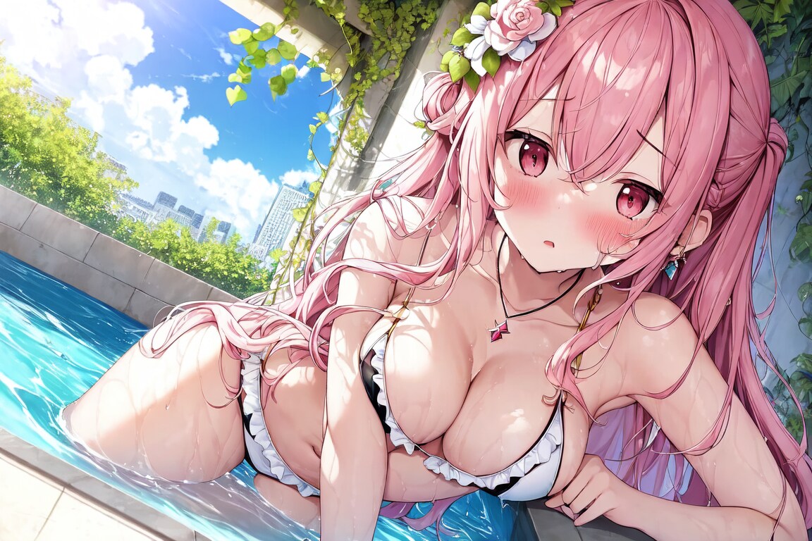ピンクな彼女と室内プール