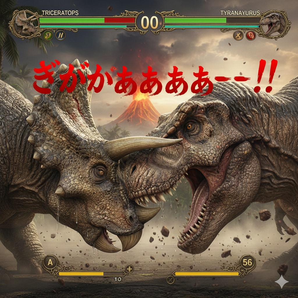 懐かしの恐竜格闘ゲーム！「ダ〇ノレックス」が続いていたら？こんな感じのグラになったのかな？？（仮定、勝手に妄想💦））