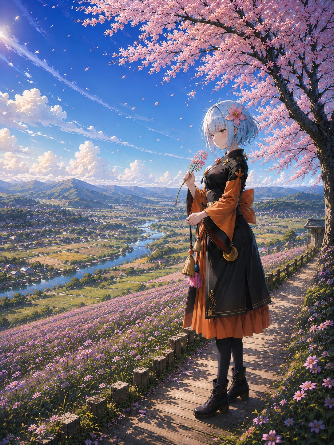 桜の木の下で黄昏る少女ブラッシュアップ | の人気AIイラスト・グラビア