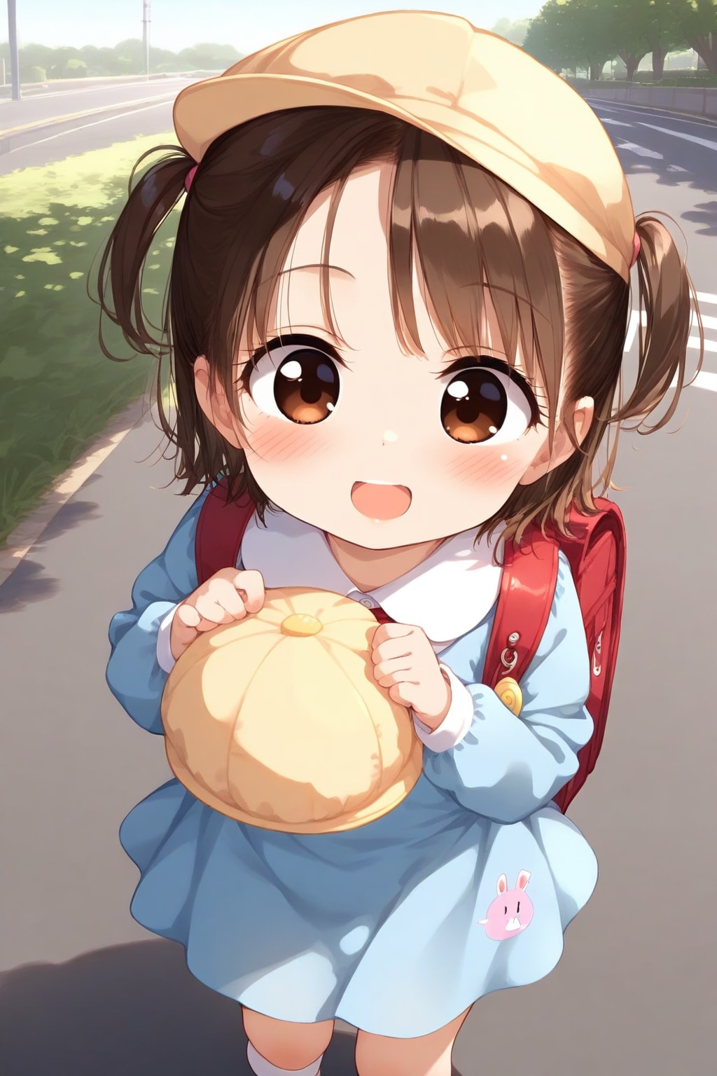 いつもの通学風景「ぼーしおとしたよー」