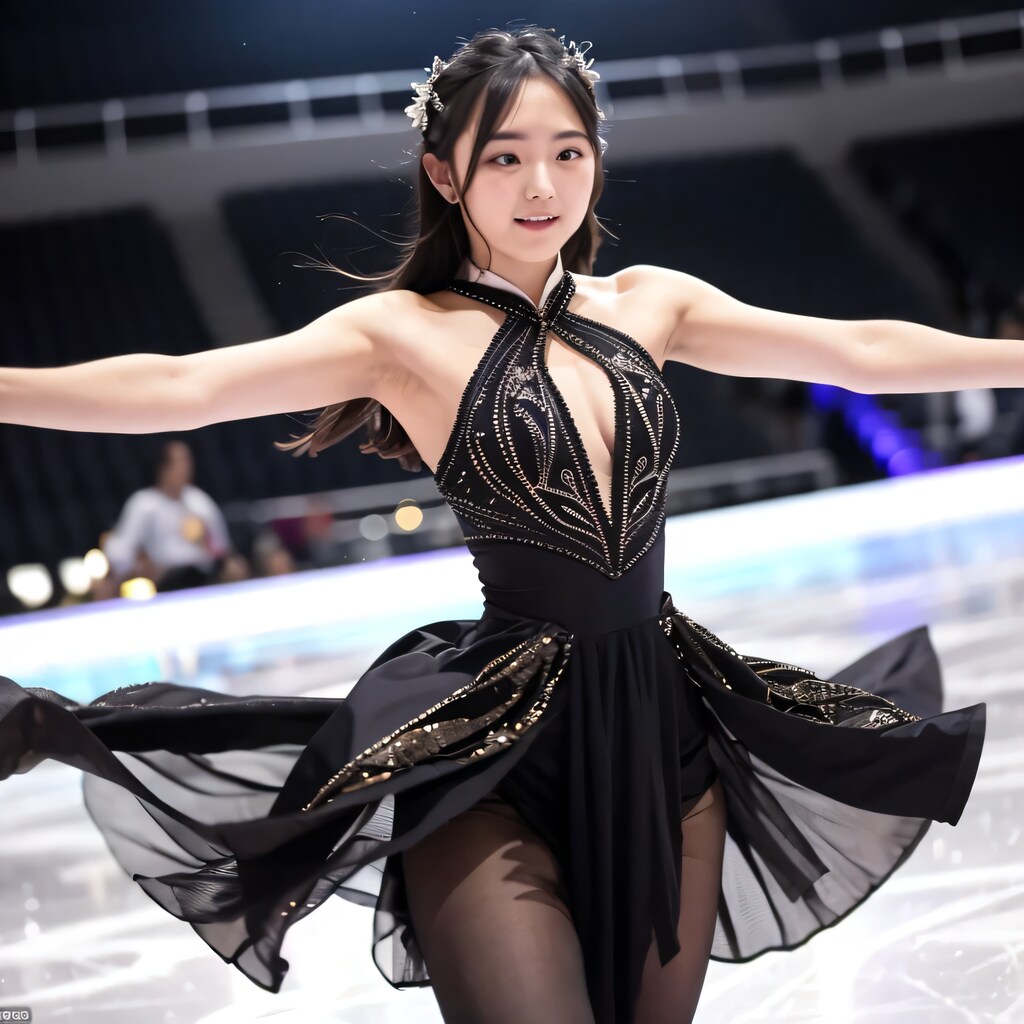 黒髪ロングでアイススケートの美女８