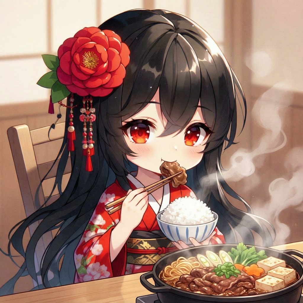 すき焼きとツバキさん