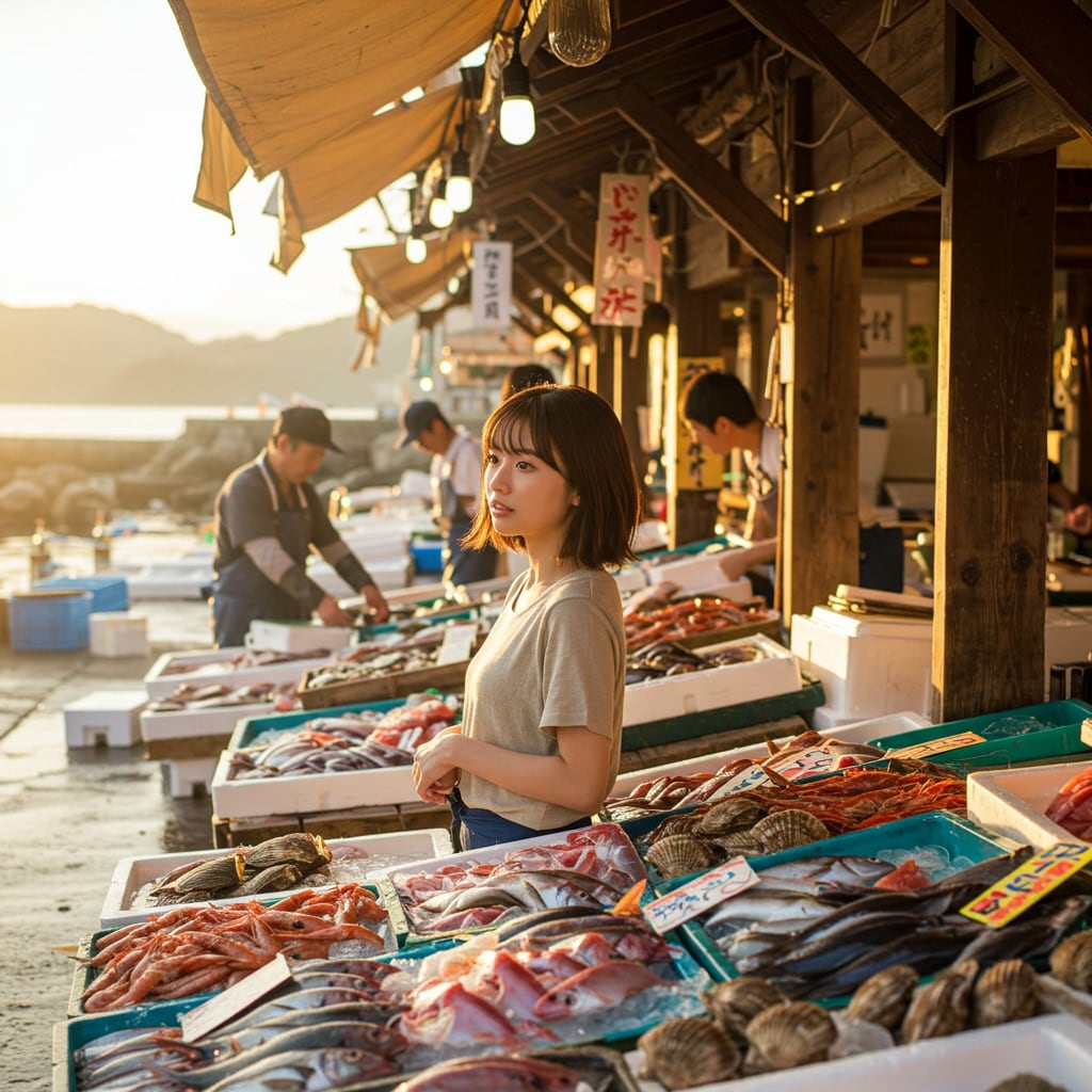 魚を買う女性