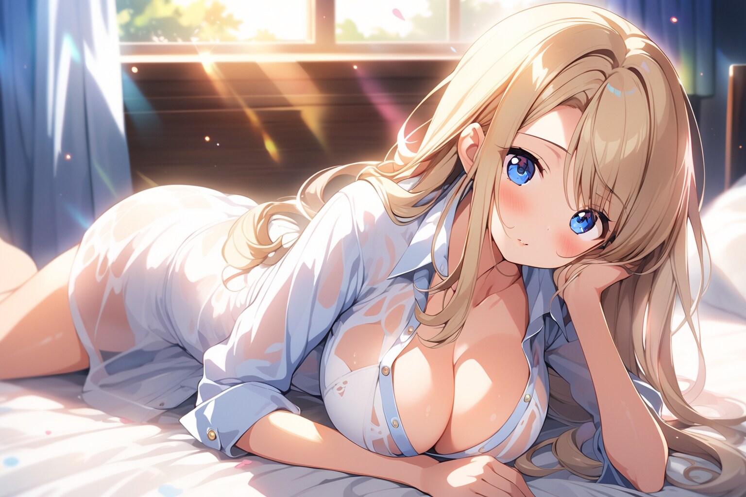 ベッドで寝そべり