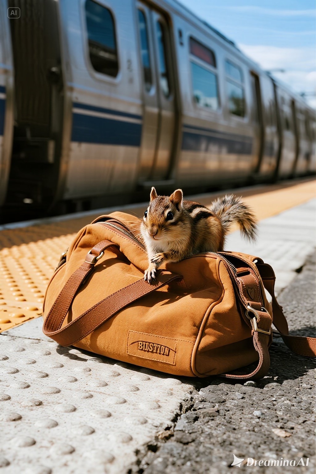 バッグに入って旅行について行こうとするシマリス