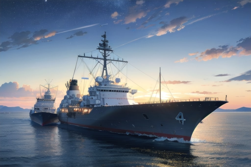 軍艦と夜空