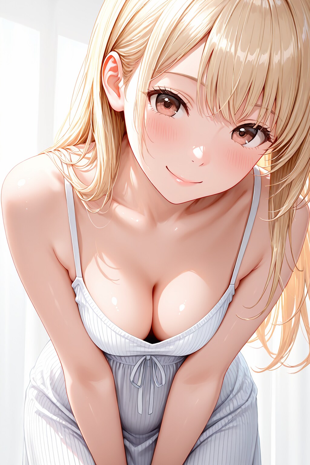 前屈みになりながらこちらを見つめる心愛ちゃん