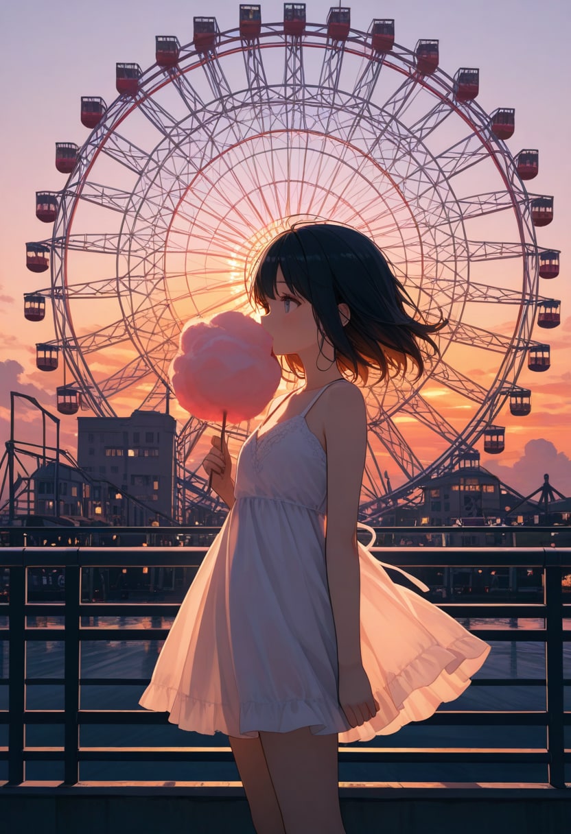 夕暮れの遊園地