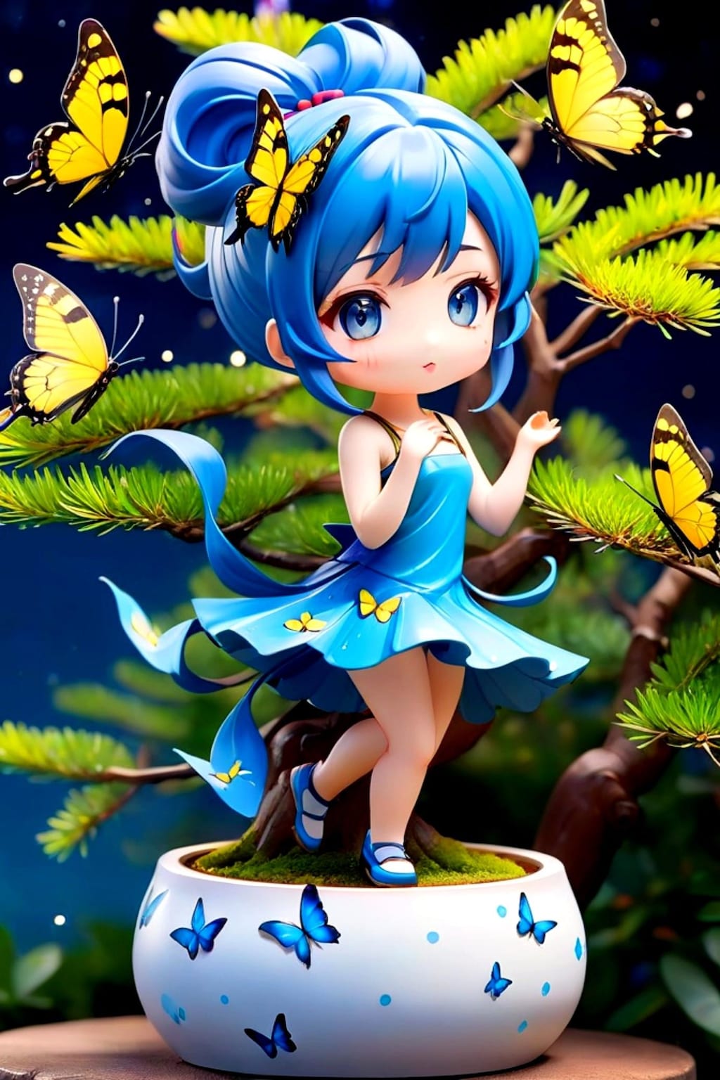 盆栽と青髪ちゃん