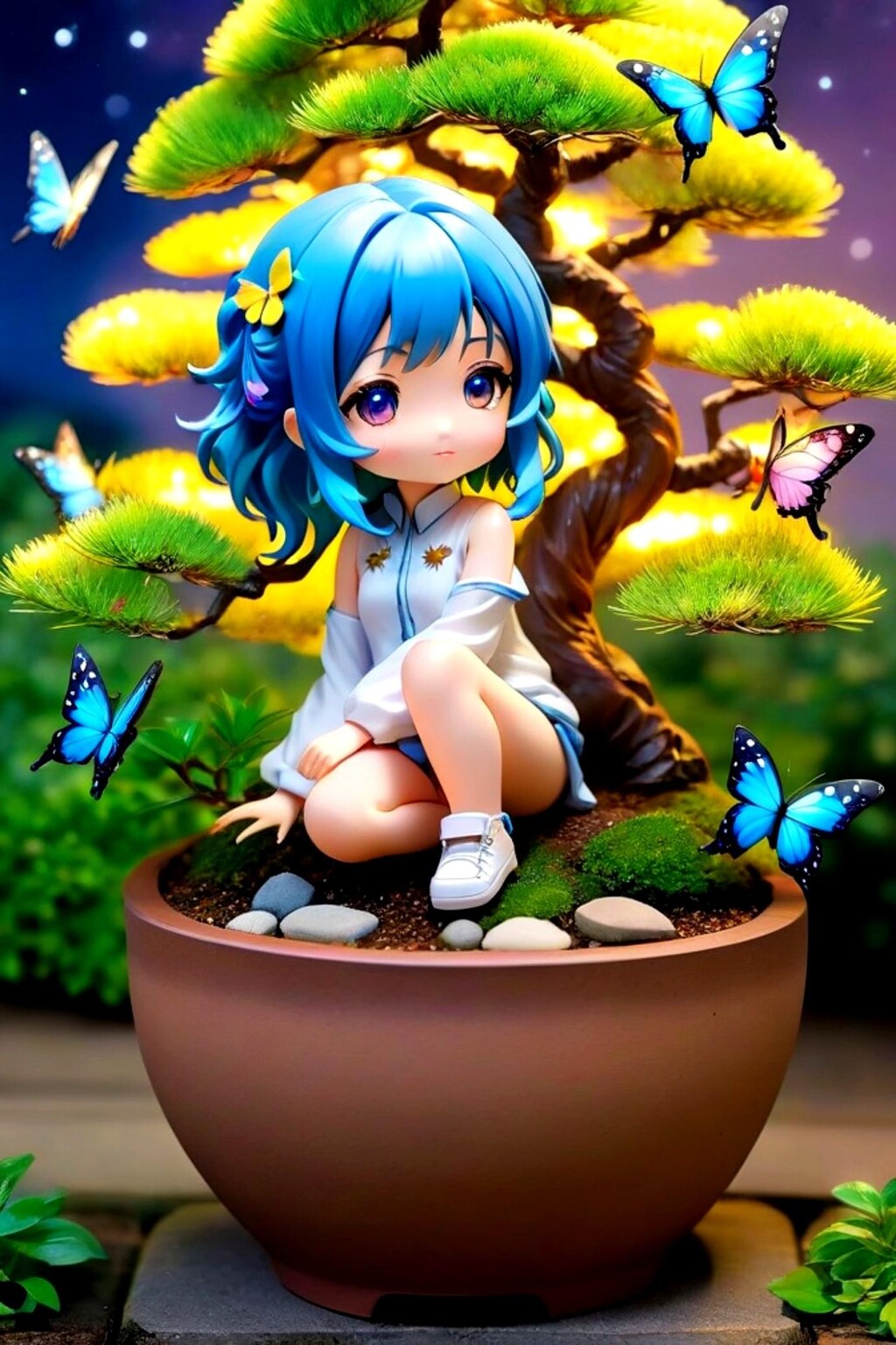 盆栽と青髪ちゃん