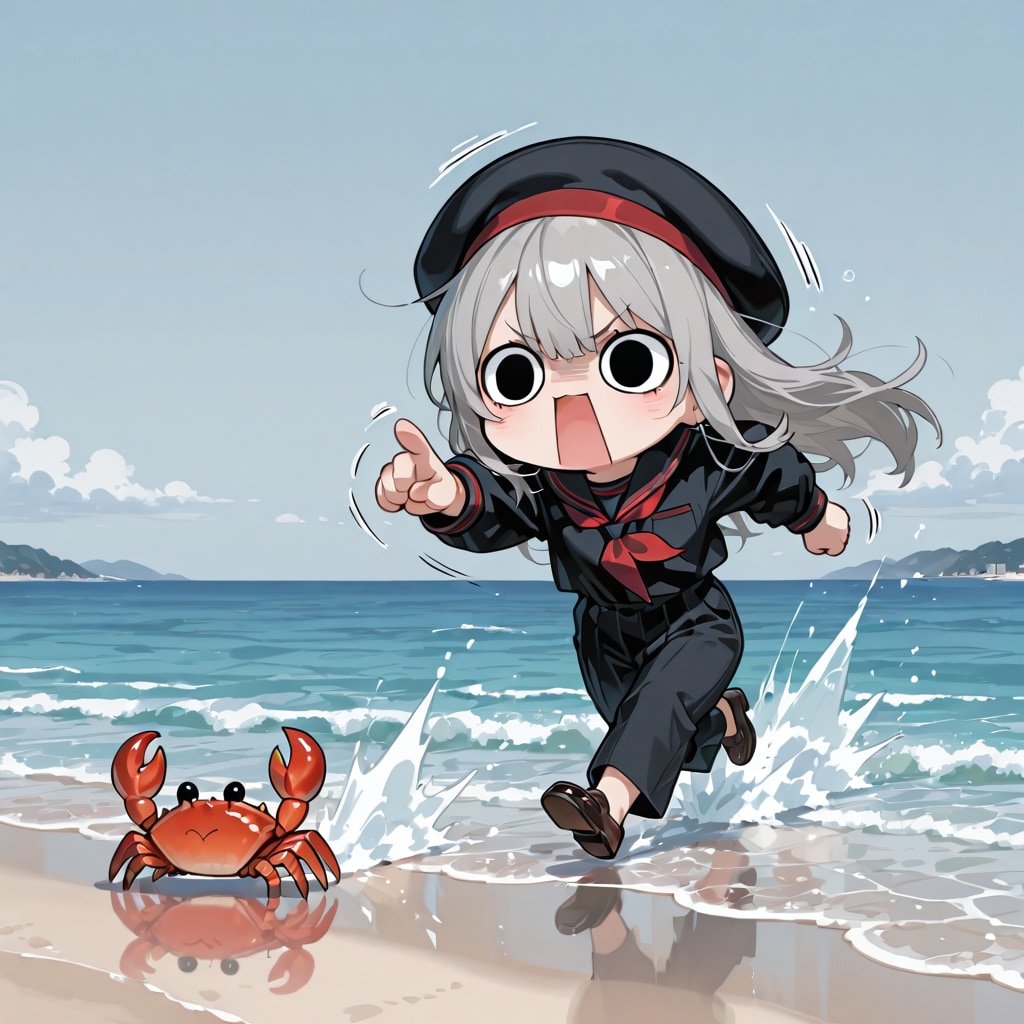 蟹さんを追いかけ始めてしまいよったえらいこっちゃ嬢さん | の人気AIイラスト・グラビア