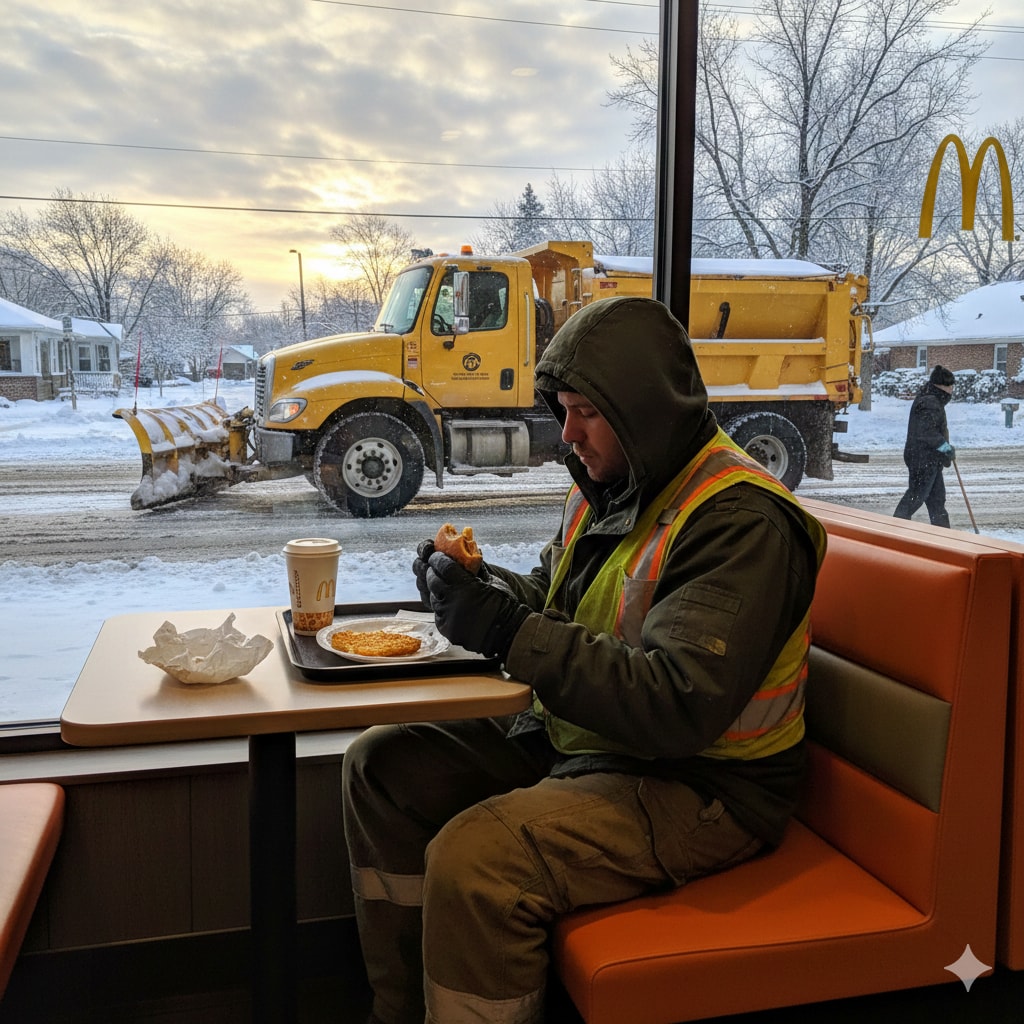 早朝の除雪仕事後に朝マック