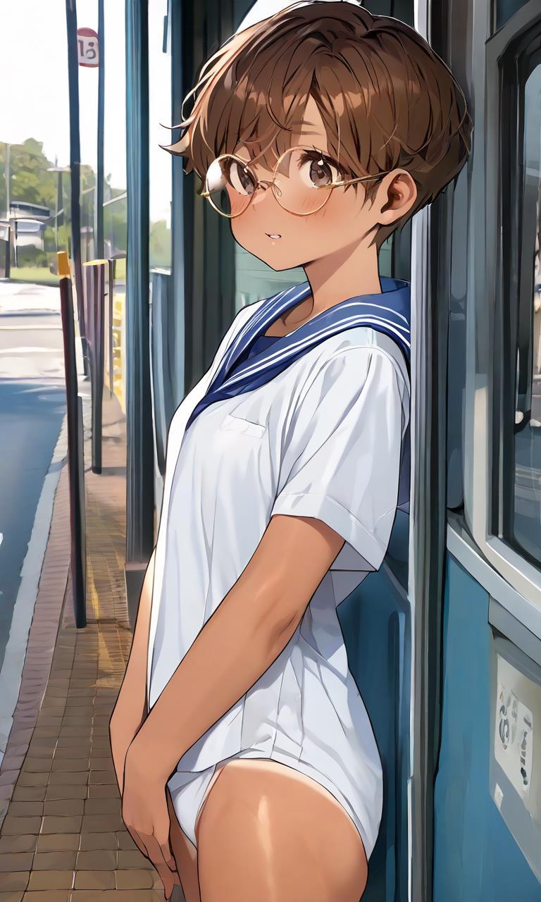 寝ぼけてスカートをはき忘れた眼鏡っ娘