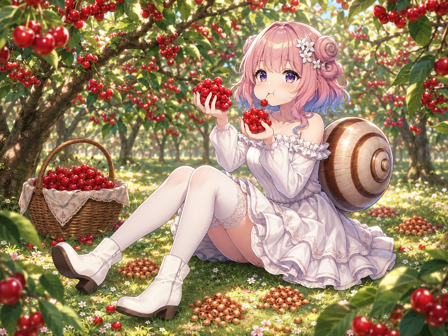 カタツムリ少女のサクランボ狩り