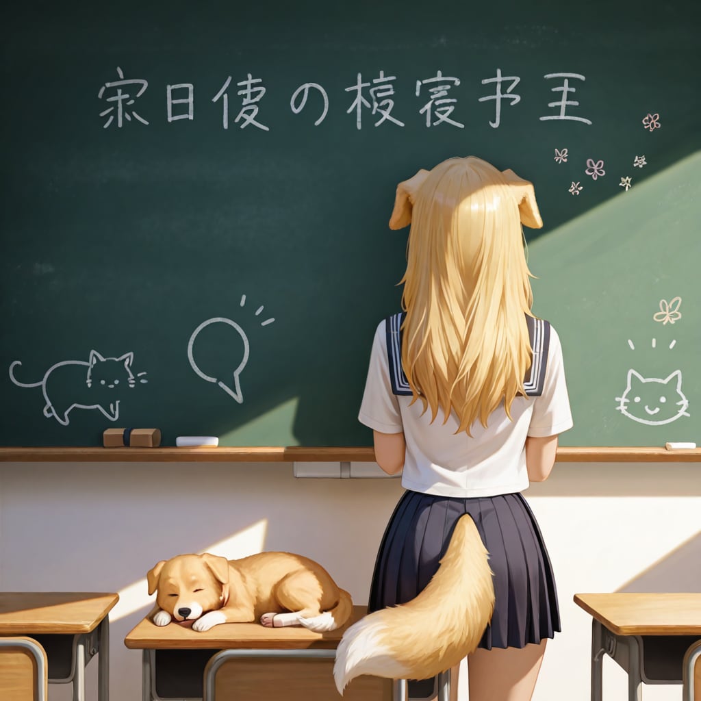 犬の絵を黒板に描かせようとしたら自分が犬になってやんの( ´•௰•`)プロンプトの法則がいまだにわからん
