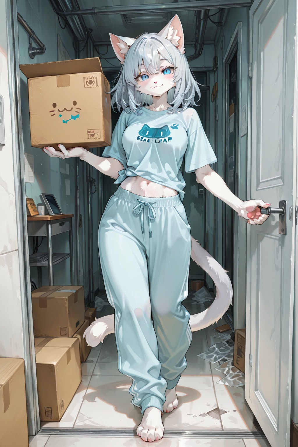 新居で荷解きをする猫娘