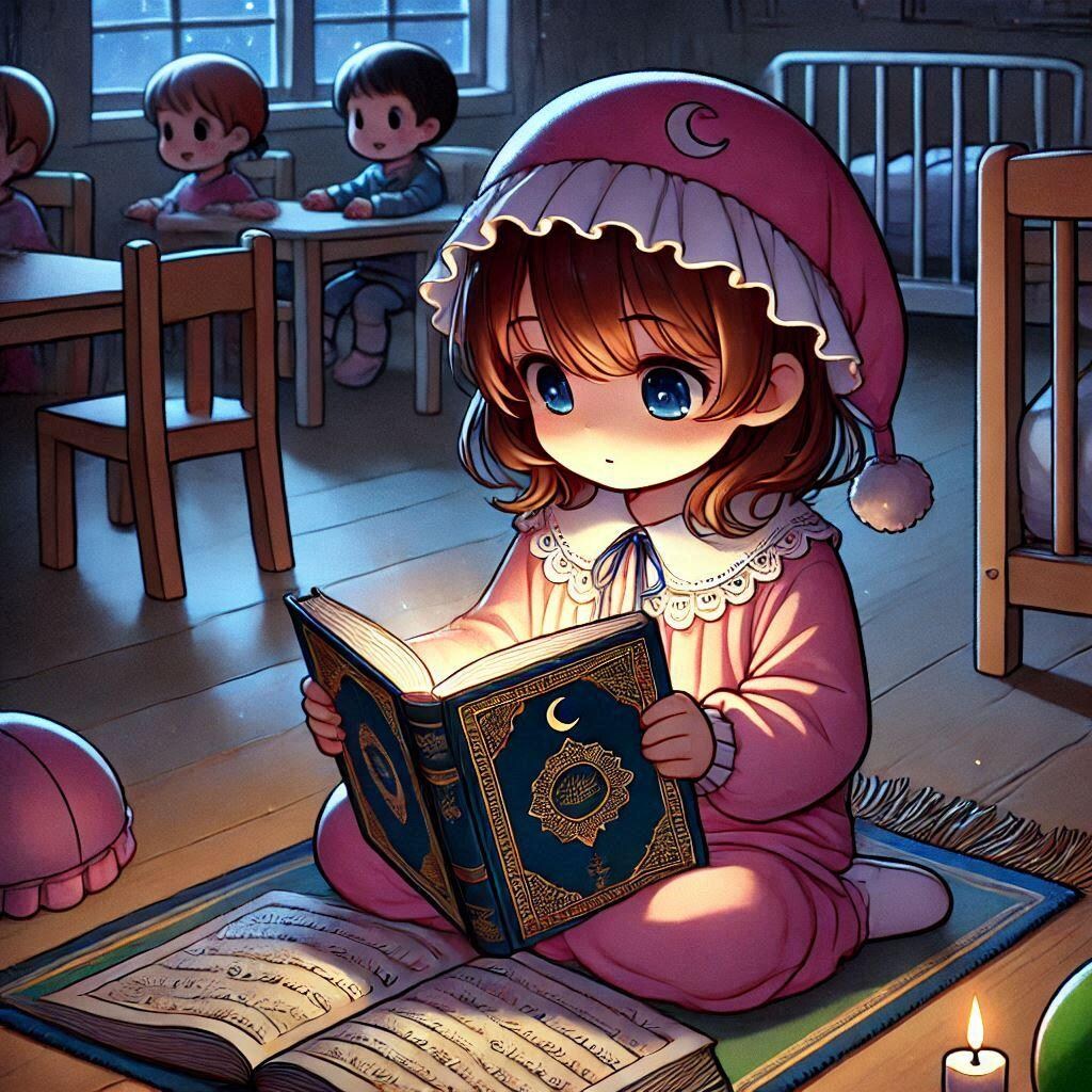 [空欄答え]夜(通し保育)園でコー(ランを読)む女(の子)