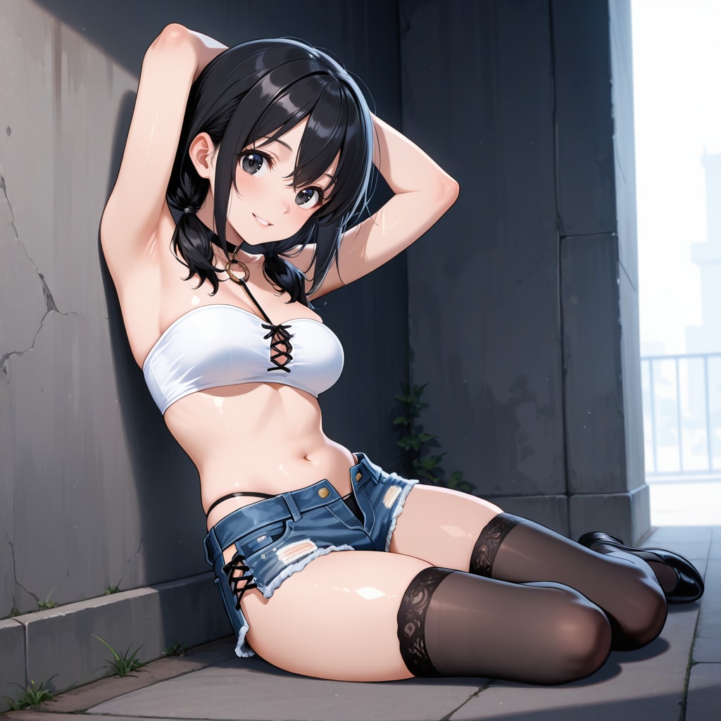 レースアップサイドスリットマイクロデニム
