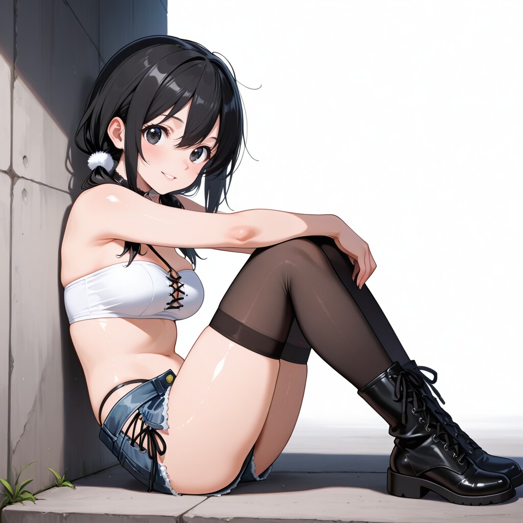 レースアップサイドスリットマイクロデニム