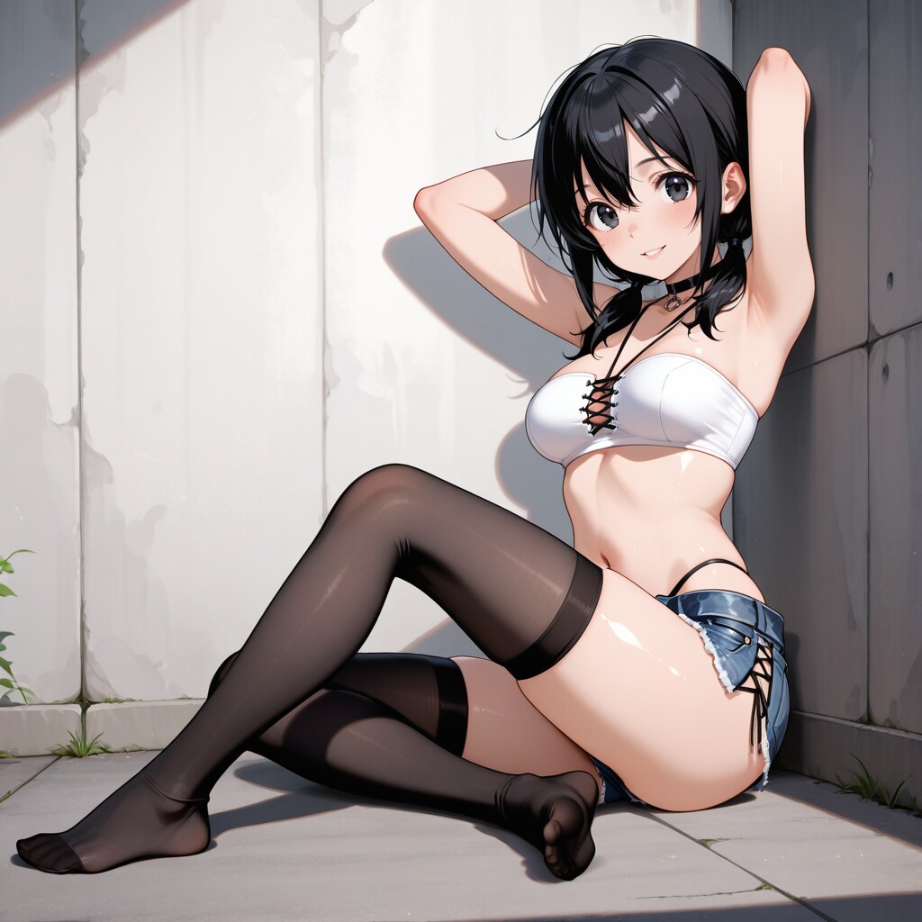 レースアップサイドスリットマイクロデニム