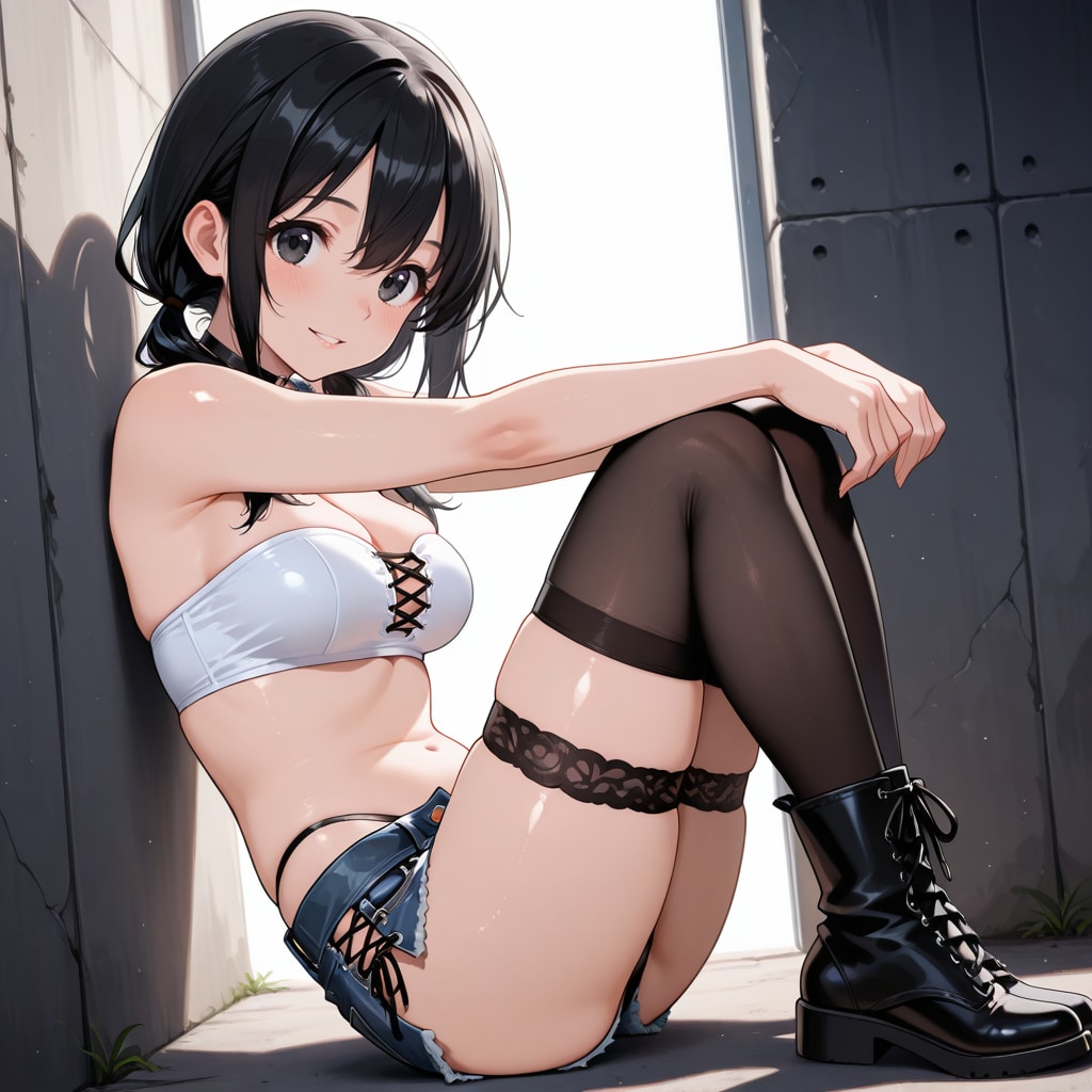 レースアップサイドスリットマイクロデニム